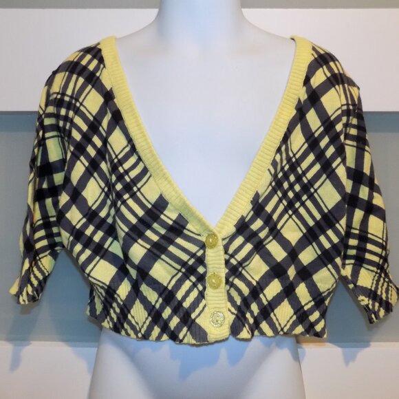 Justice Cropped Yellow/Blue/Black Cardigan Size 10 Girl's - Picture 2 of 3